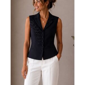 Maria Grazia Severi Women’s Sleeveless Blazer Vest Black Beaded size 42